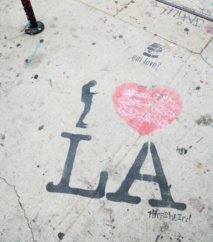 Image of I love L A painted on sidewalk